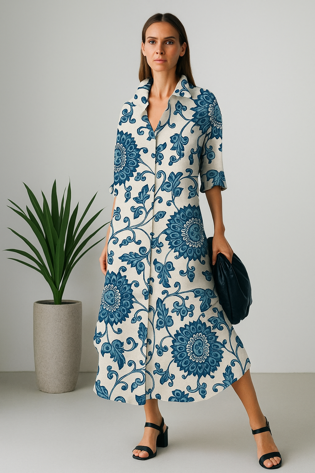 Chemise Longa Feminina - Azul Floral– Mizzy Moda Feminina