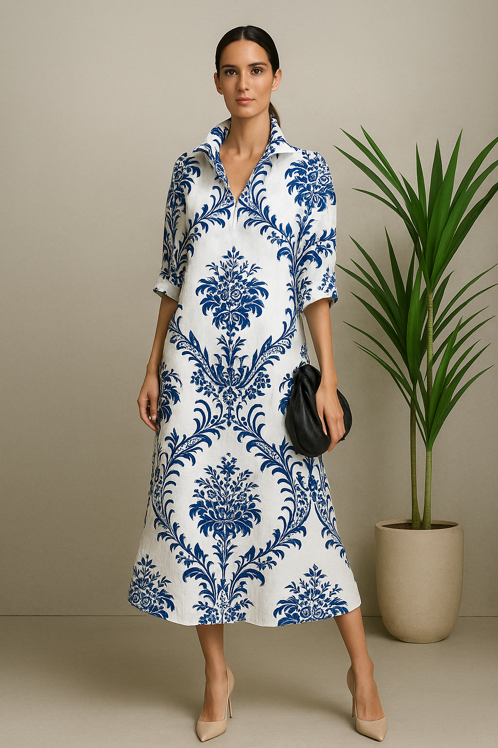 Chemise Longa Feminina - Azul Floral