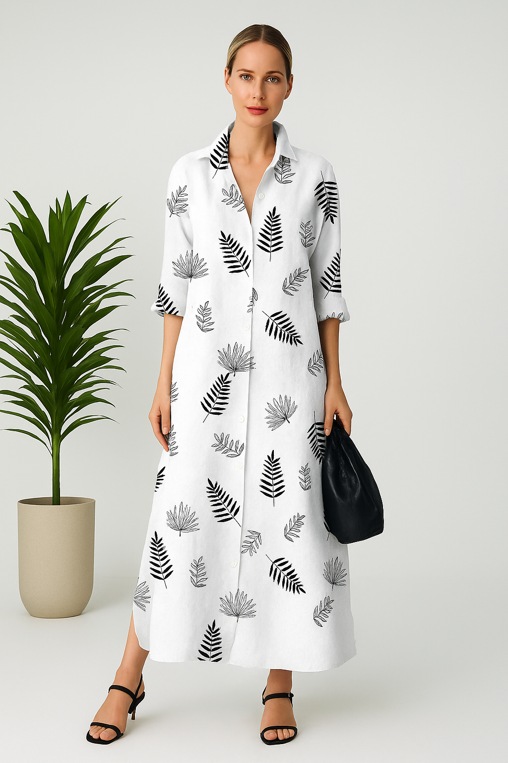 Chemise Longa Estampa Geométrica - Branco