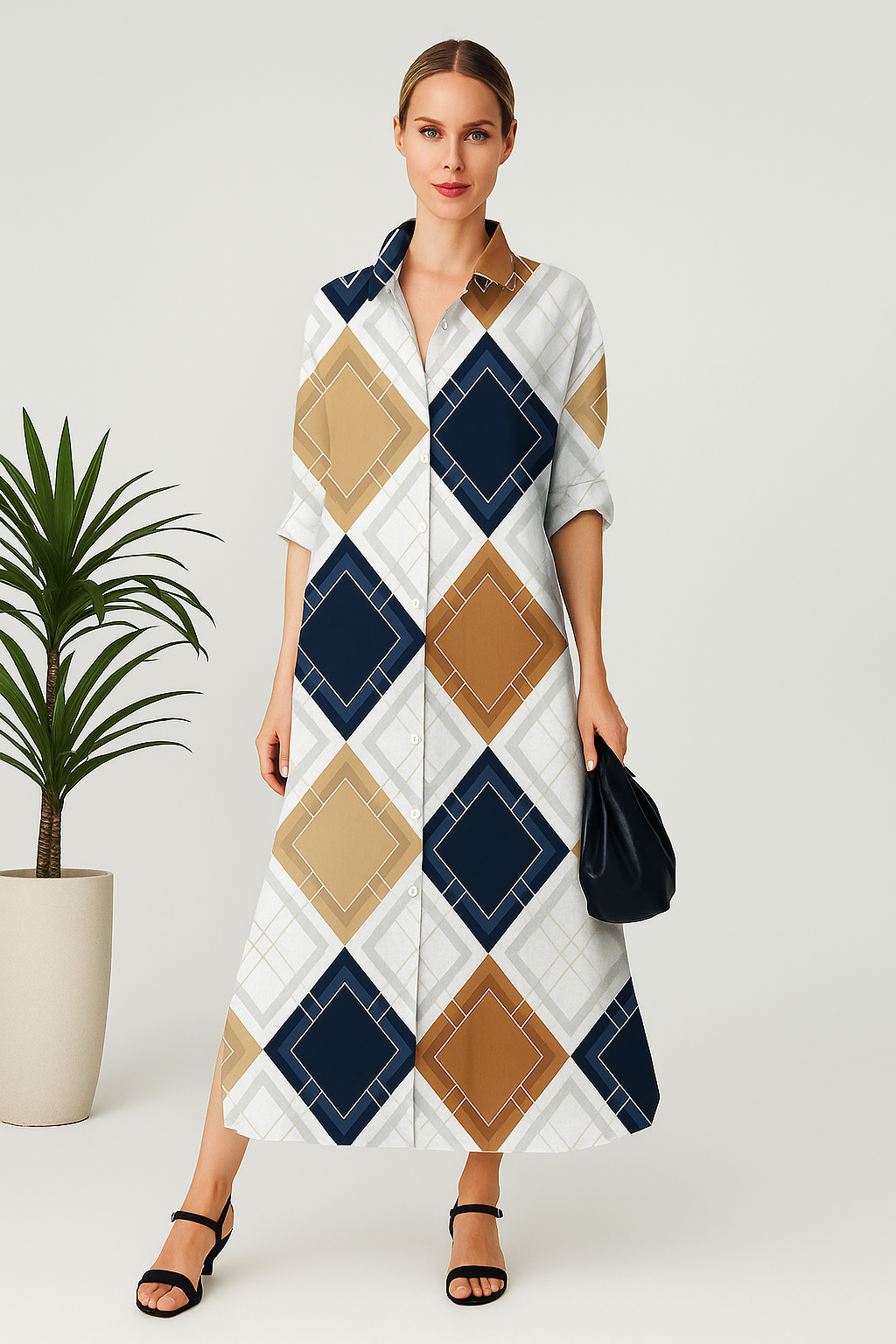 Chemise Longa Estampa Geométrica - Branco