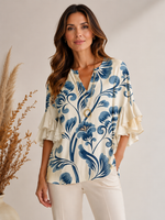 Blusa Feminina Soltinha Estampada Manga Babado