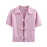 Blusa de Lã Feminina com Laços e Gola Polo