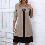 Vestido Elegante Bicolor Manga Longa