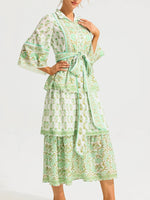 Vestido Midi Vintage com Estampa e Laço Frontal