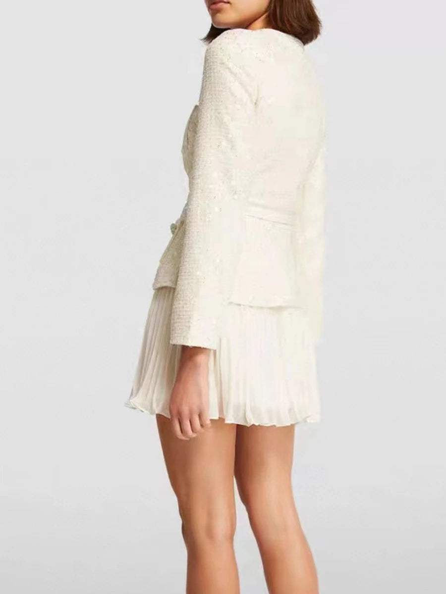 Vestido de Tweed com Saia Plissada