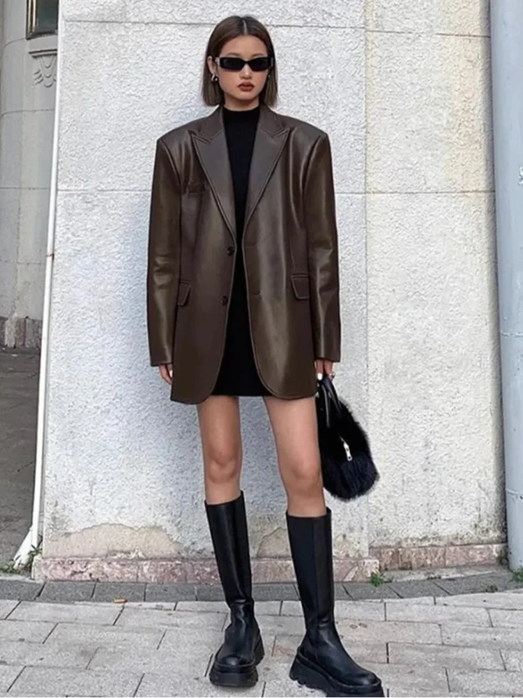 Blazer Alongado em Couro Pu