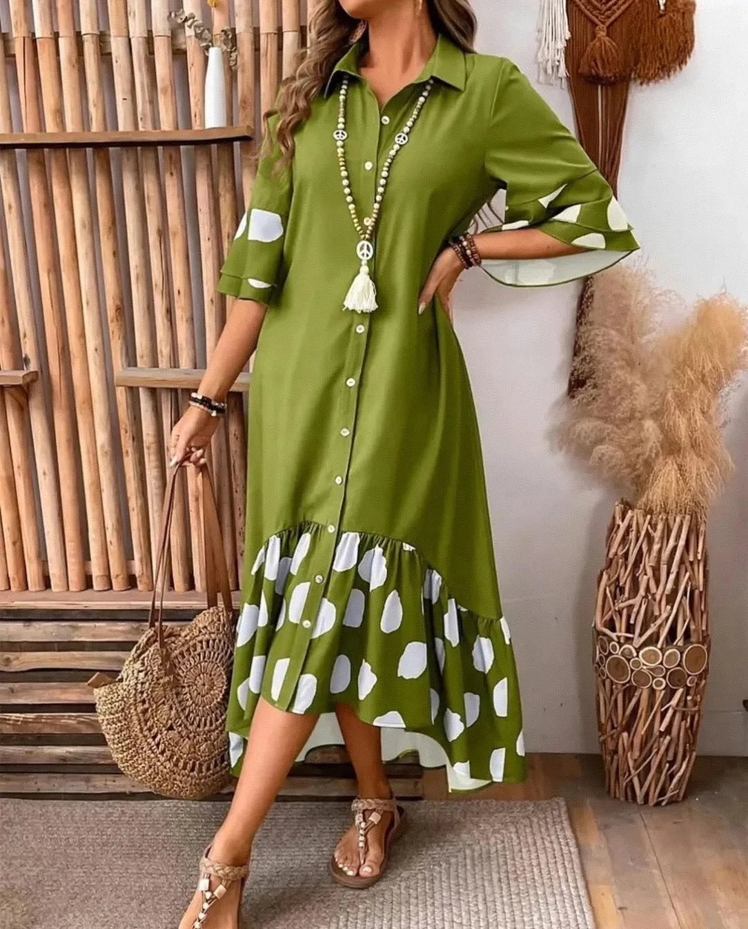 Vestido Chemise Midi com Babados