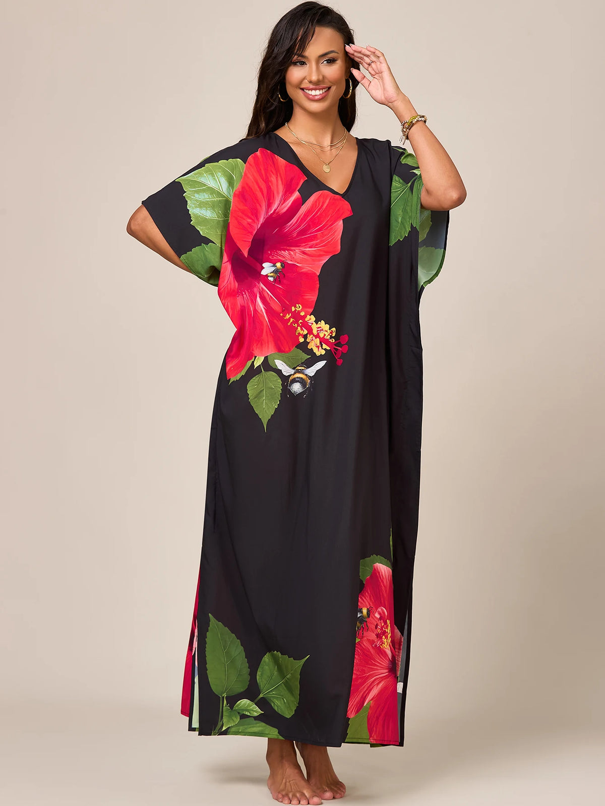 Vestido Kaftan Hibisco