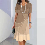 Vestido Feminino Estampado Elegance Areia - Moda Elegante para Senhoras
