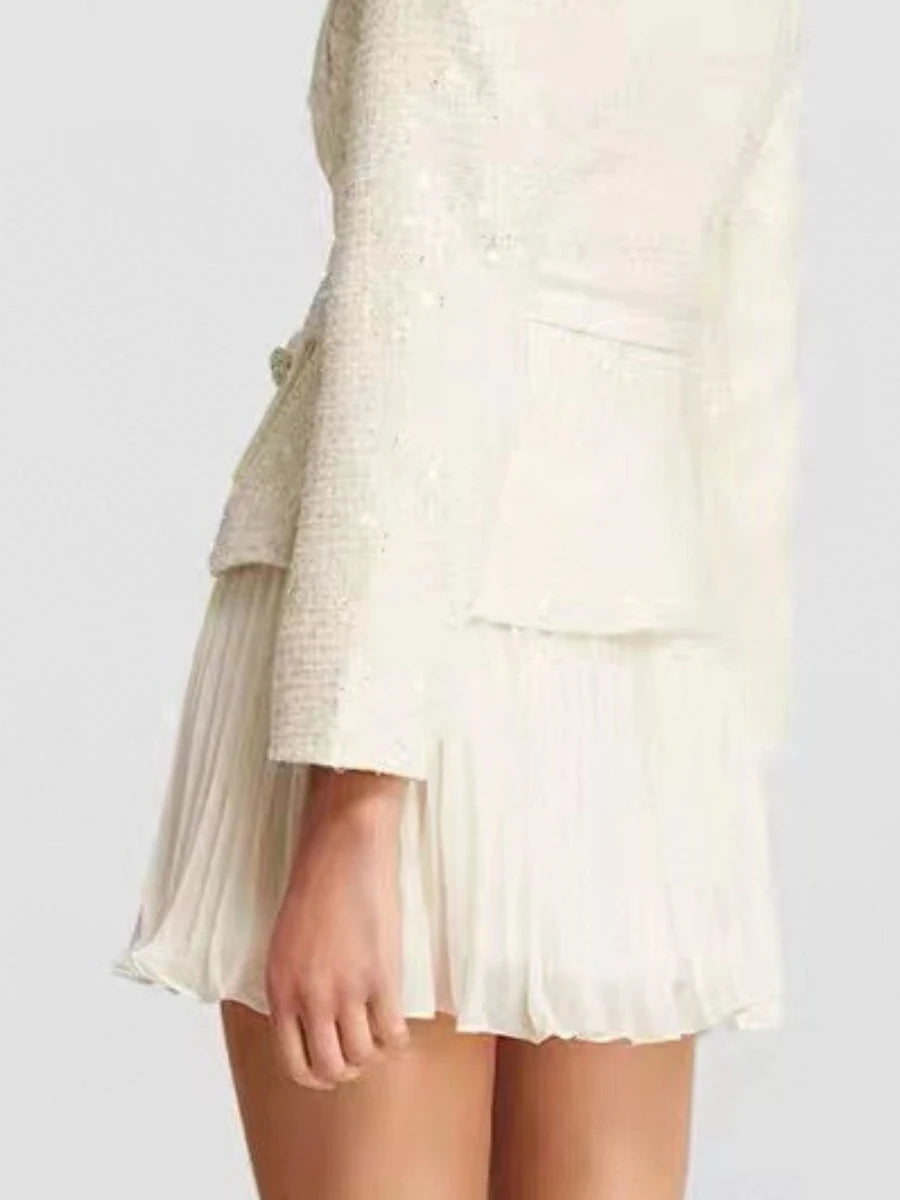 Vestido de Tweed com Saia Plissada