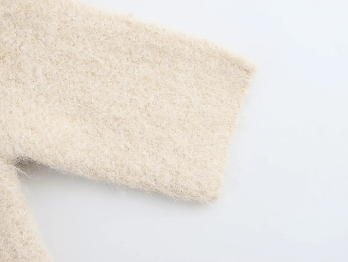 Suéter de Lã Feminino Manga Curta com Laço