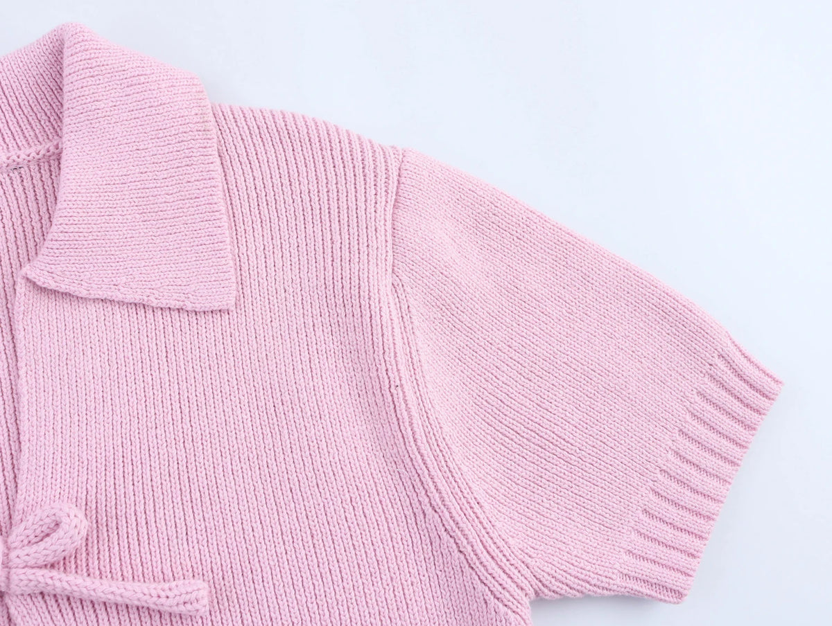 Blusa de Lã Feminina com Laços e Gola Polo