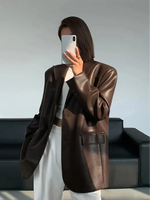 Blazer Alongado em Couro Pu