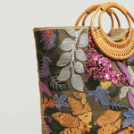 Bolsa Bordada com Alça de Bambu Lilás