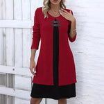 Vestido Elegante Bicolor Manga Longa