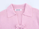 Blusa de Lã Feminina com Laços e Gola Polo