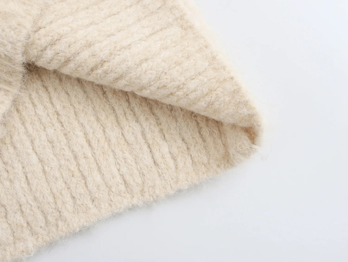 Suéter de Lã Feminino Manga Curta com Laço