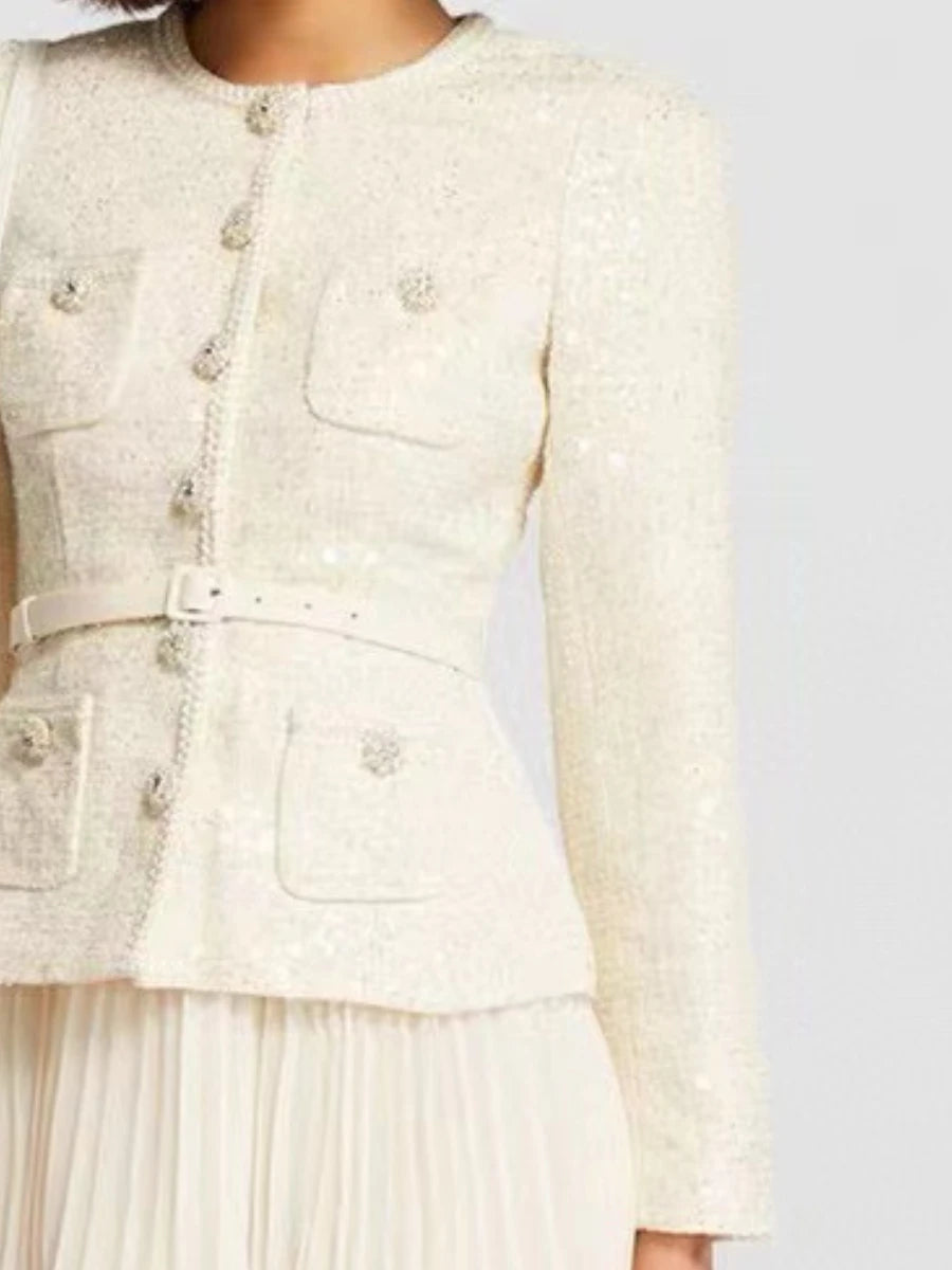 Vestido de Tweed com Saia Plissada