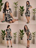 Vestido Feminino Estampado Elegance Areia - Moda Elegante para Senhoras