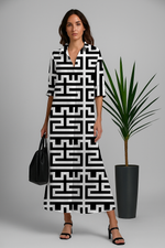 Chemise Longa Estampa Geométrica - Preto e Branco