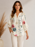 Blusa Feminina Soltinha Estampada Manga Babado