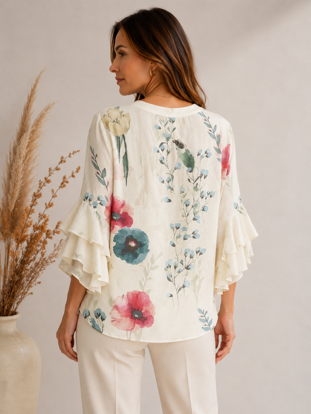 Blusa Feminina Soltinha Estampada Manga Babado