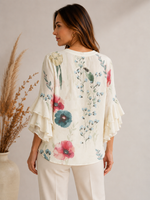 Blusa Feminina Soltinha Estampada Manga Babado