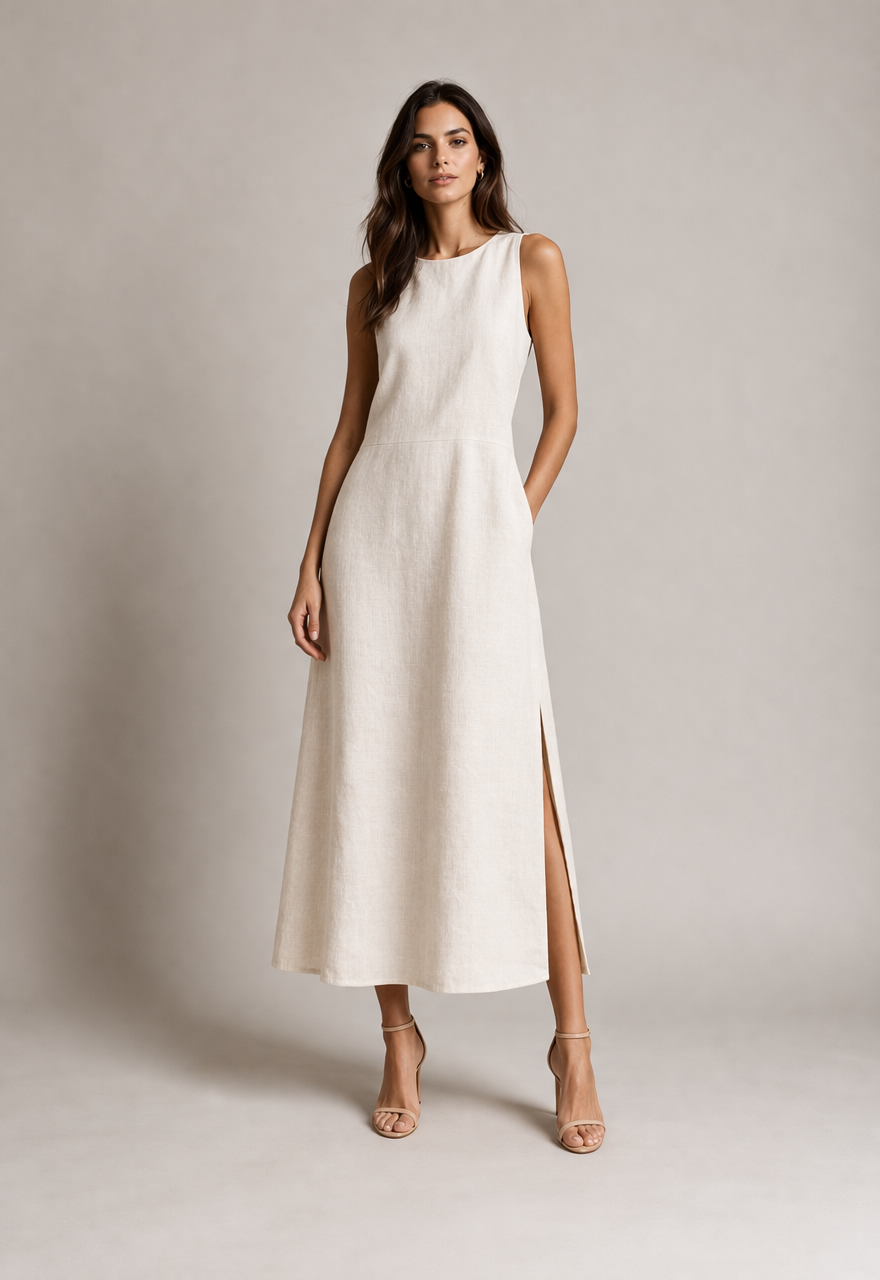 Vestido Longo Diana em Linho Forrado