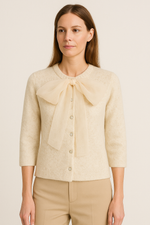 Suéter de Lã Feminino Manga Curta com Laço