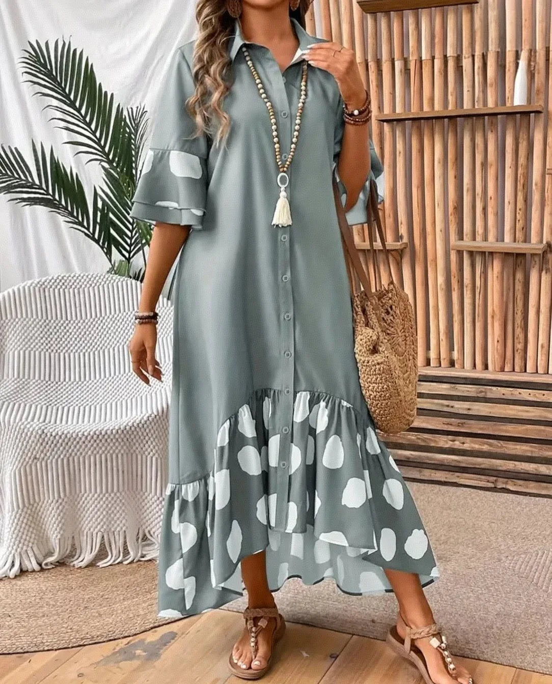 Vestido Chemise Midi com Babados