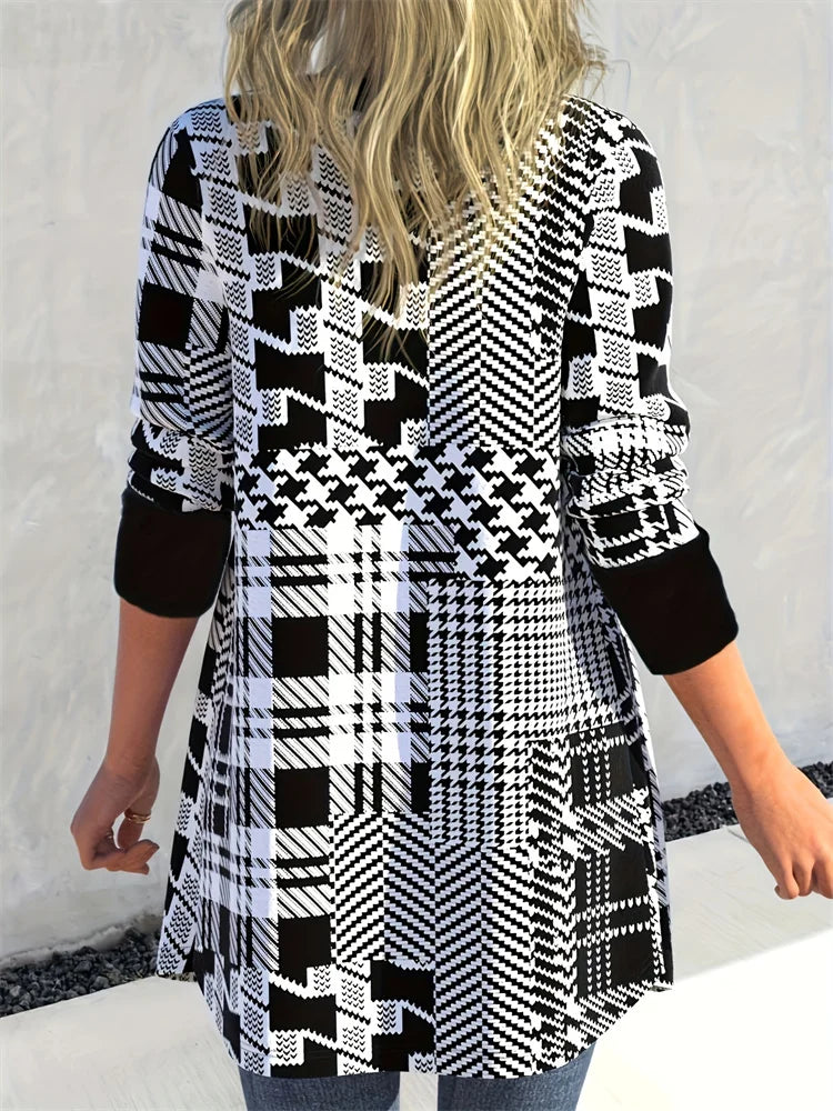 Cardigan Preto e Branco Manga Comprida