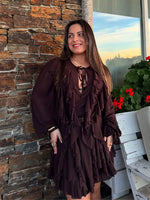 Vestido Boho Marrom Café