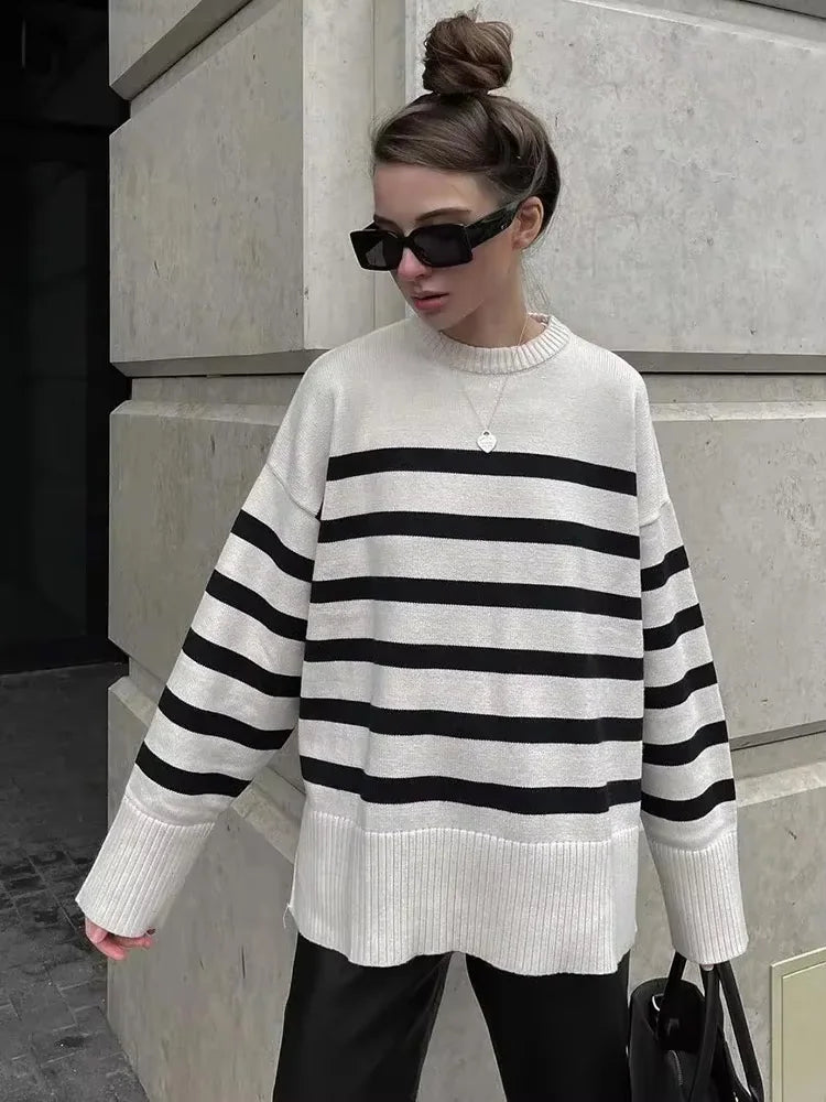 Suéter Listrado Oversized Feminino