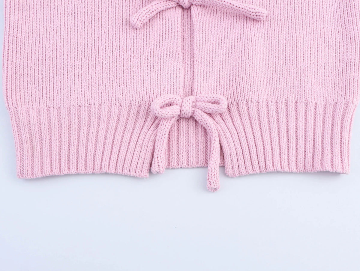 Blusa de Lã Feminina com Laços e Gola Polo