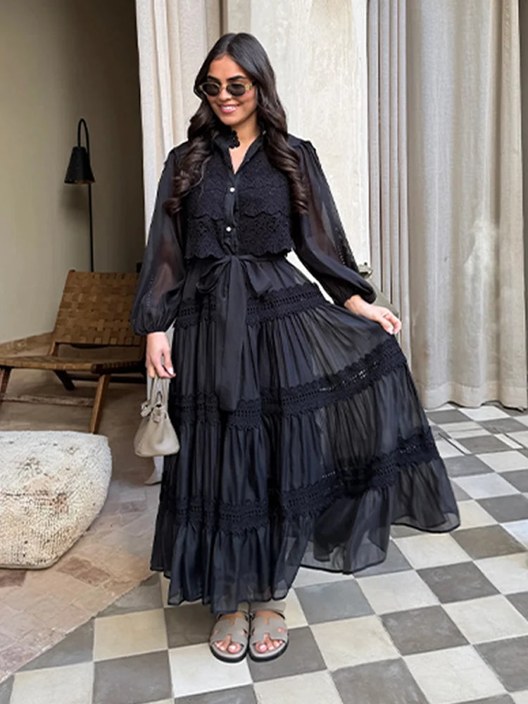 Vestido Longo com Detalhes em Renda - Elegância e Sofisticação