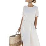 Vestido Midi de Linho Soltinho Elegante Feminino
