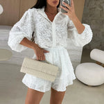 Conjunto Camisa e Shorts com Babados e Renda