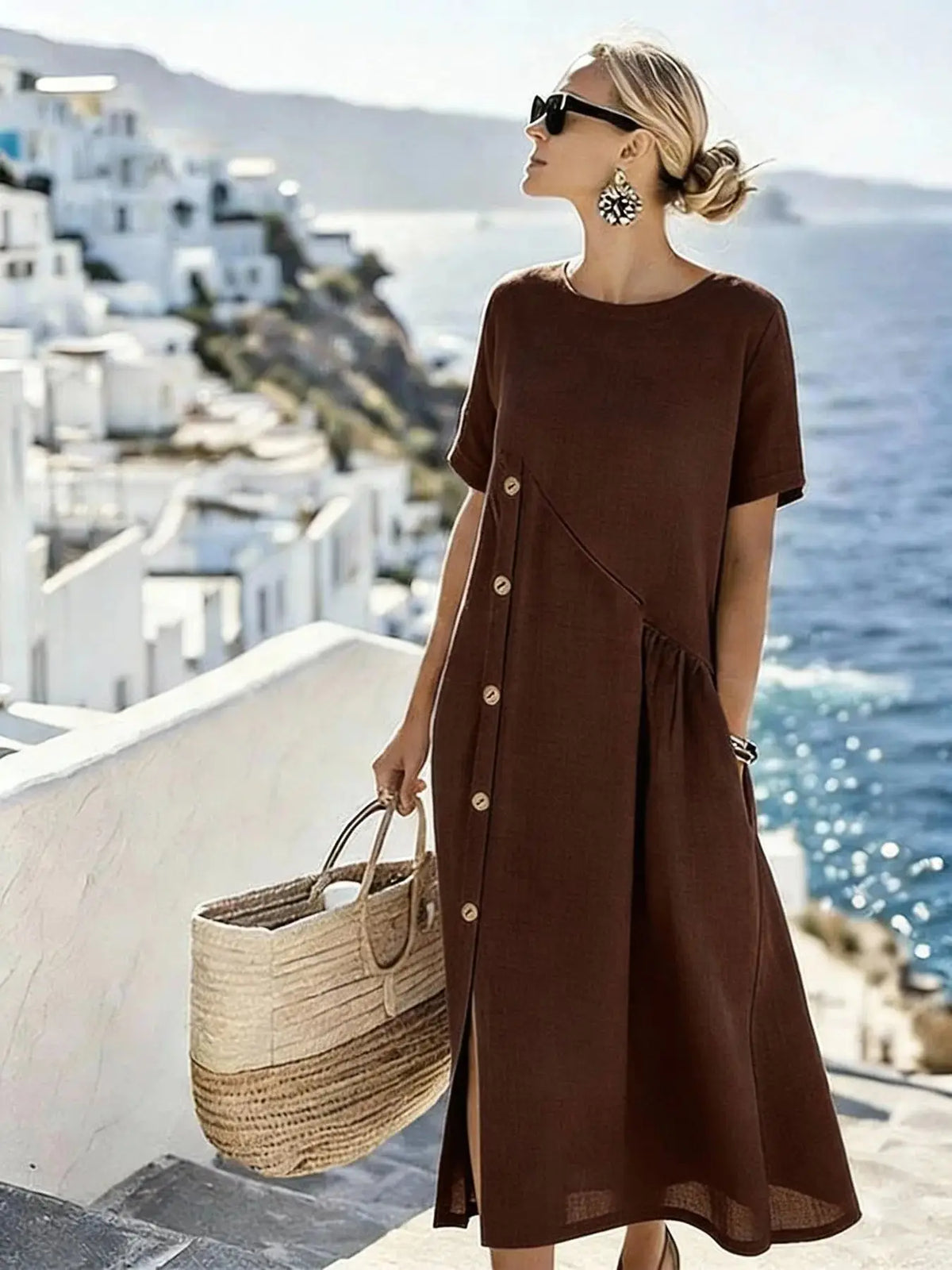Vestido Midi de Linho Soltinho Elegante Feminino