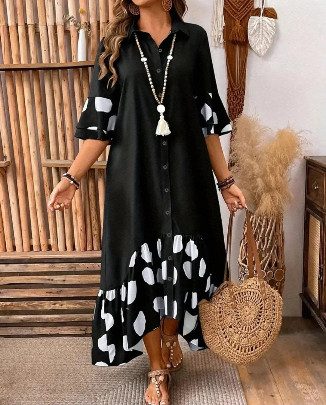 Vestido Chemise Midi com Babados