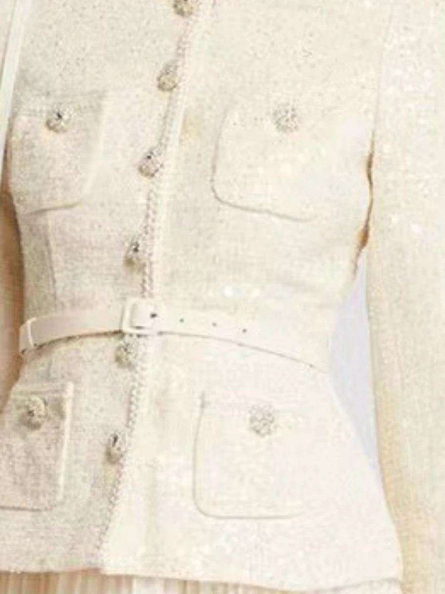Vestido de Tweed com Saia Plissada