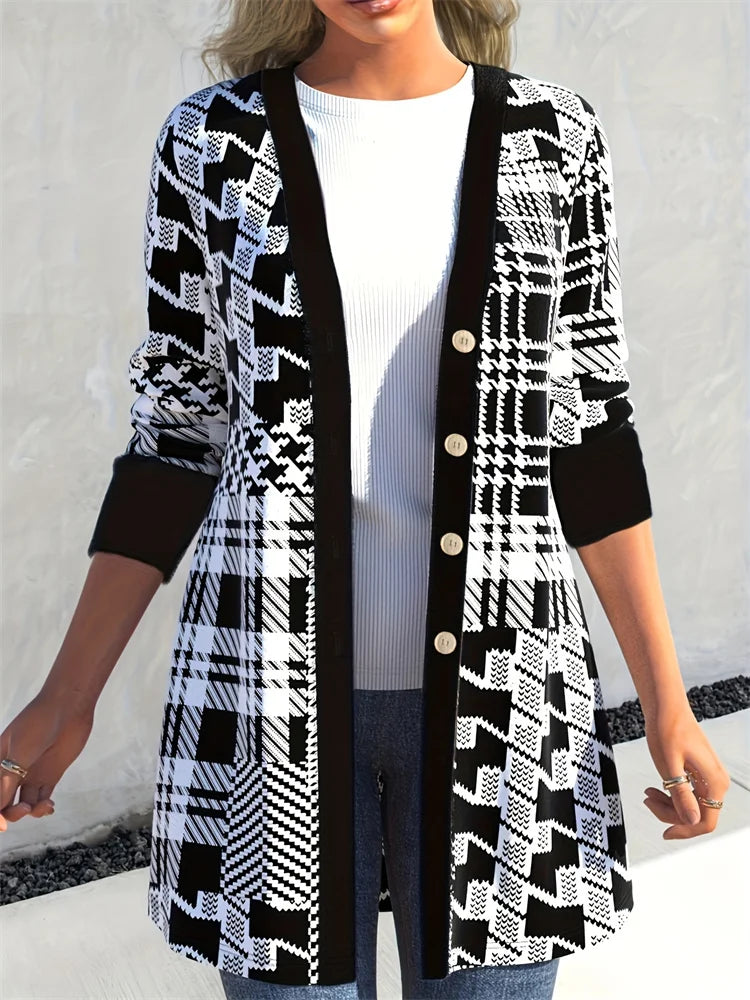 Cardigan Preto e Branco Manga Comprida