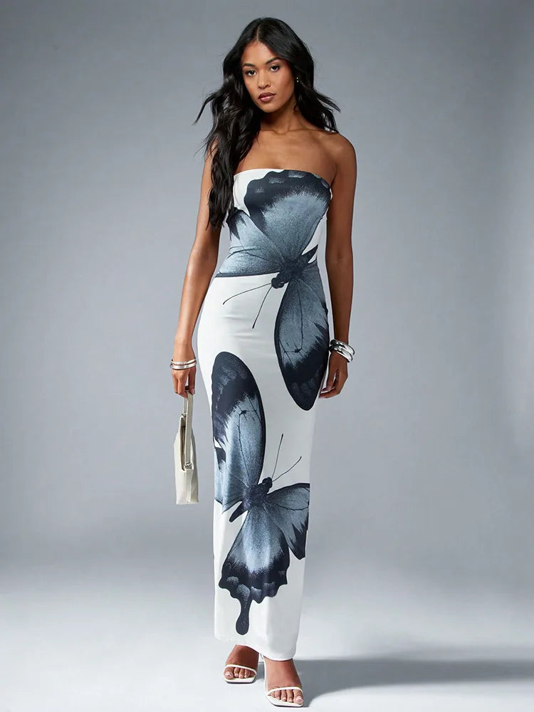 Vestido Longo Borboleta Sem Alças