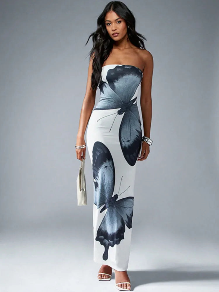 Vestido Longo Borboleta Sem Alças