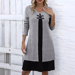 Vestido Elegante Bicolor Manga Longa