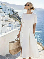 Vestido Midi de Linho Soltinho Elegante Feminino