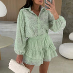 Conjunto Camisa e Shorts com Babados e Renda