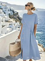 Vestido Midi de Linho Soltinho Elegante Feminino