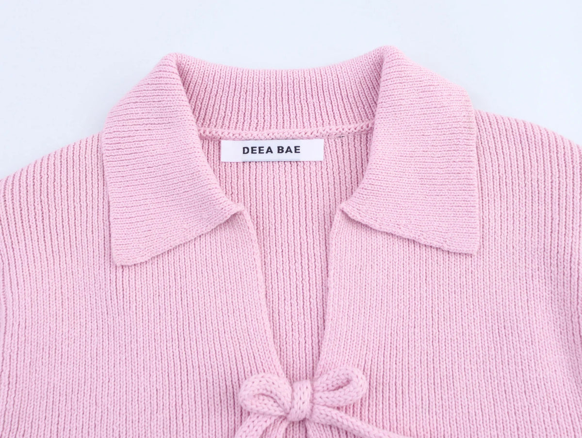 Blusa de Lã Feminina com Laços e Gola Polo