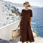 Vestido Midi de Linho Soltinho Elegante Feminino