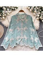 Camisa Feminina Laço Bordada - Elegância e Charme | MIZZY